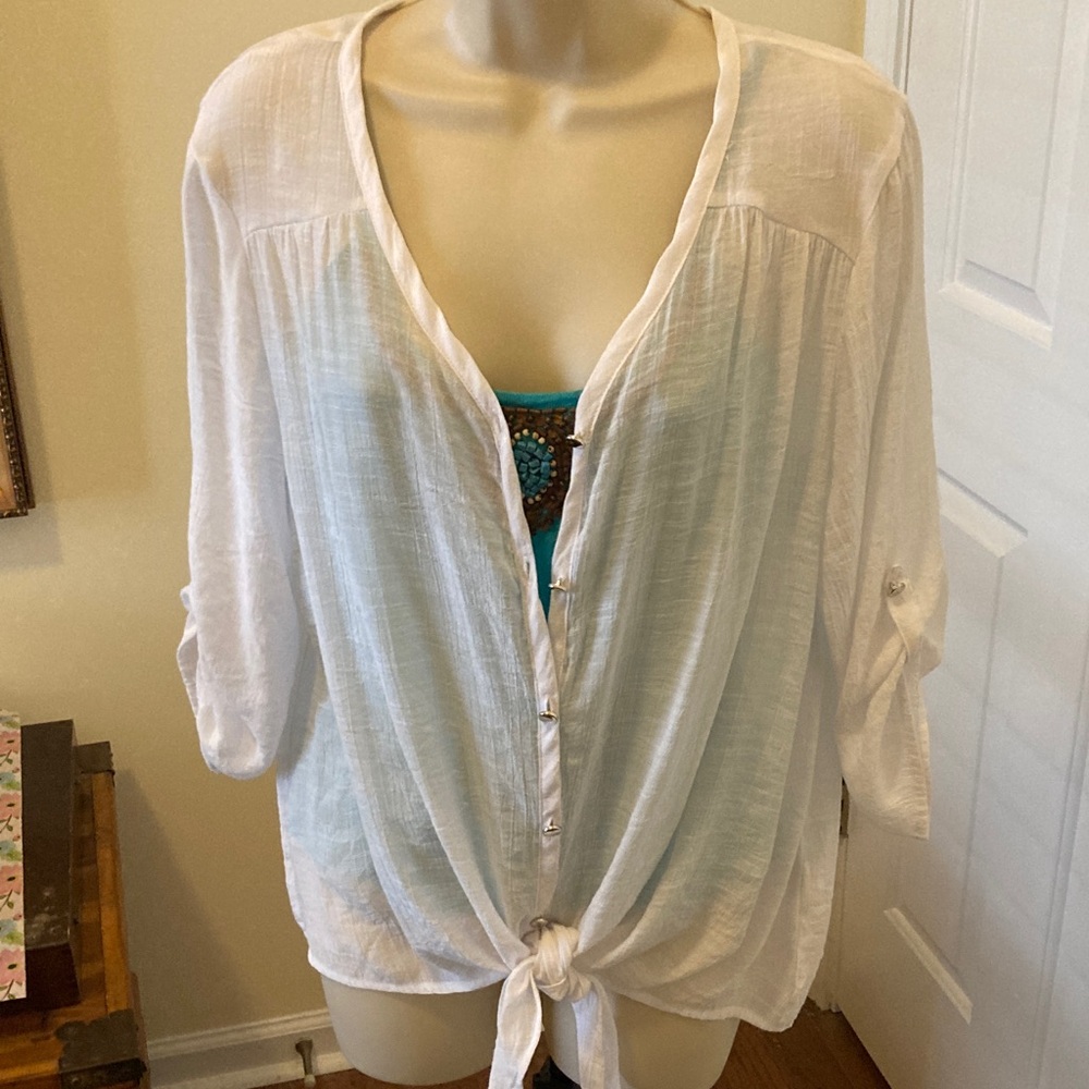 Cocomo White Tie-Front sheer coverup